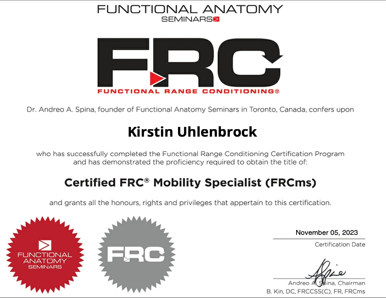 FRC Certificate